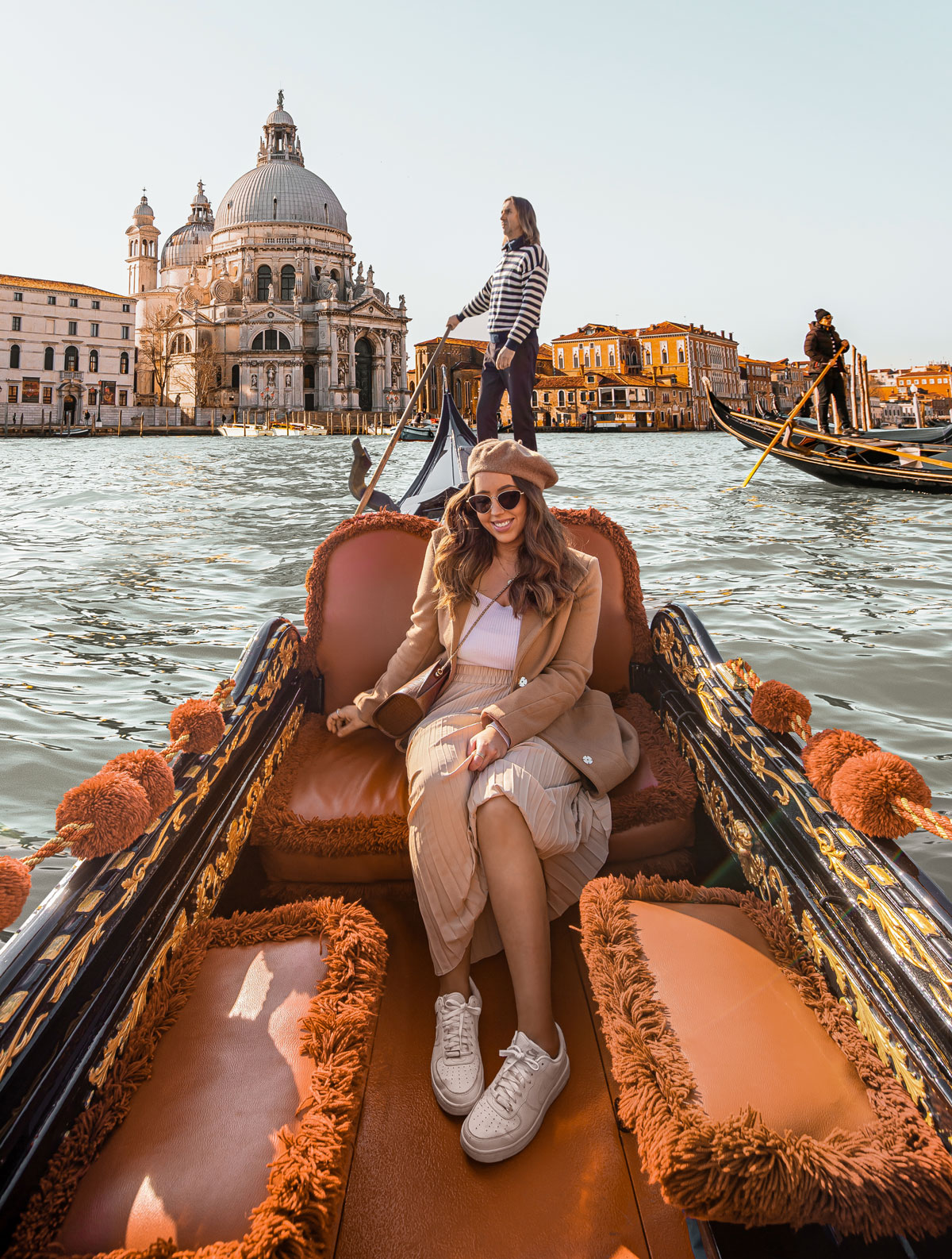 Kelsey sat in a gondola on the grand canal in venice