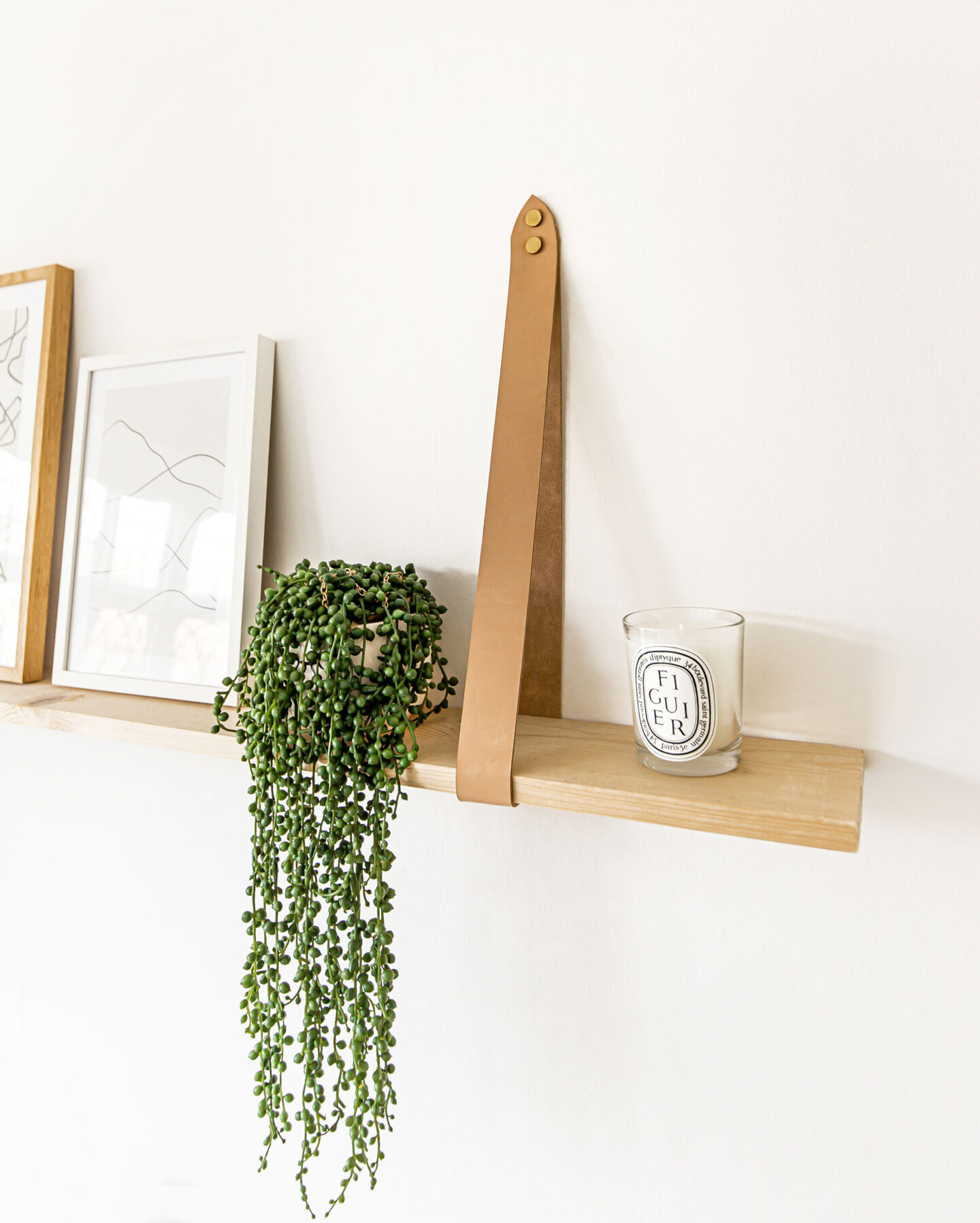 DIY Shelf Tutorial Floating Wooden Shelf with Leather Straps - Kelseyinlondon - homewithkelsey - Kelsey Heinrichs