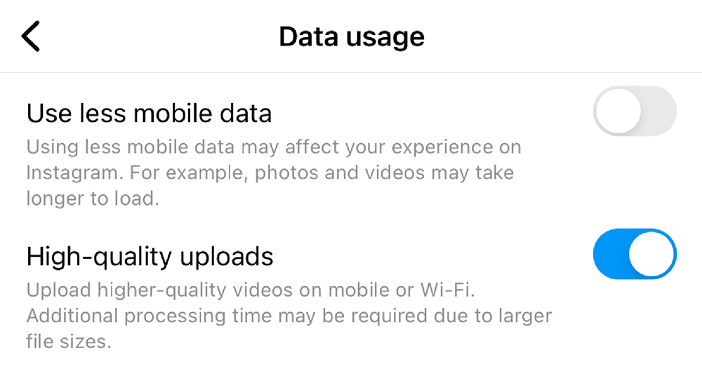 instagram data usage high quality uploads