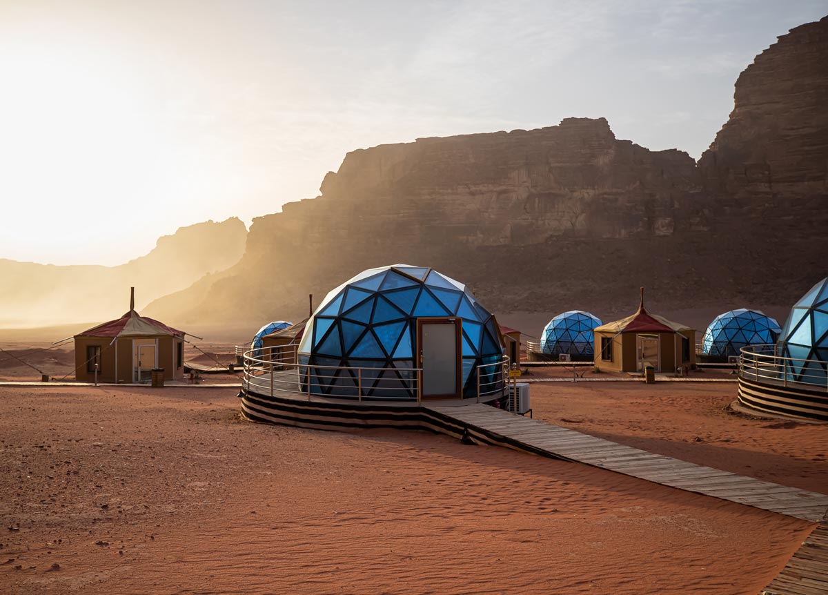 glass igloo dome tent at wadi rum desert camp