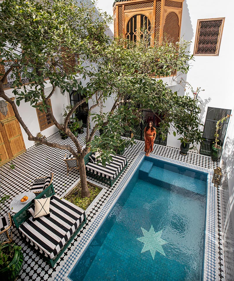 beautiful courtyard with pool inside a riad