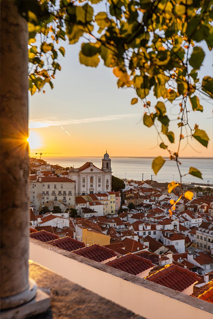 sunrise view over the city of lisbon
